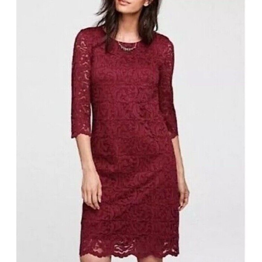 GARNET HILL Burgundy Three-Quarter-Sleeve Lace Dress Women's Size 0 Excellent UC